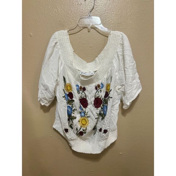New York & Comp XXL Embroidered Floral Peasant Top Off Shoulder Bohemian Blouse - Picture 1 of 5